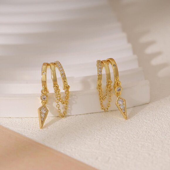 Dangle Earrings Women Gold Plated Brass Drop Statement Jewelry - Picture 6 of 6